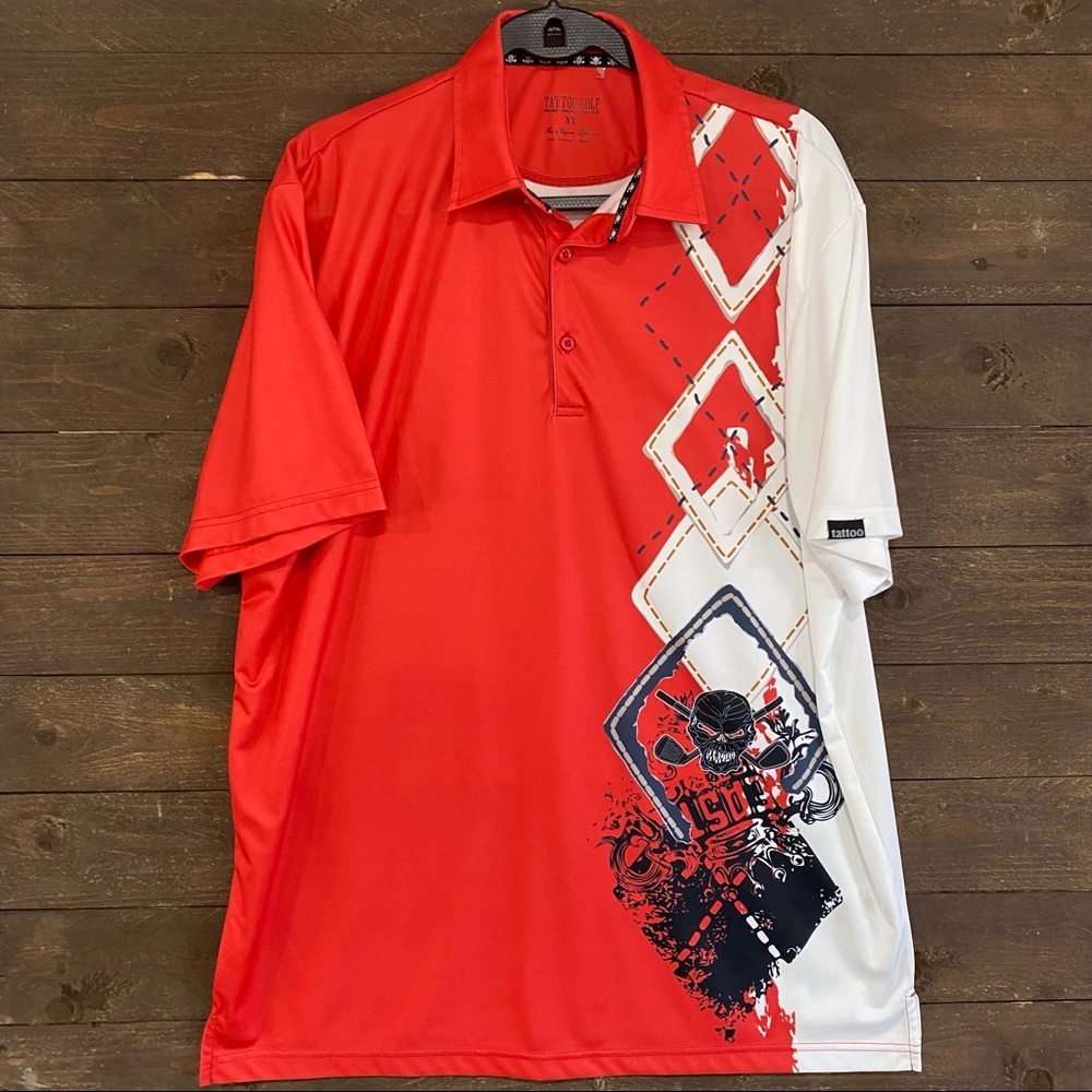 MEN'S PERFORMANCE PLAYER ARGYLE GOLF SHIRT - ORANGE -